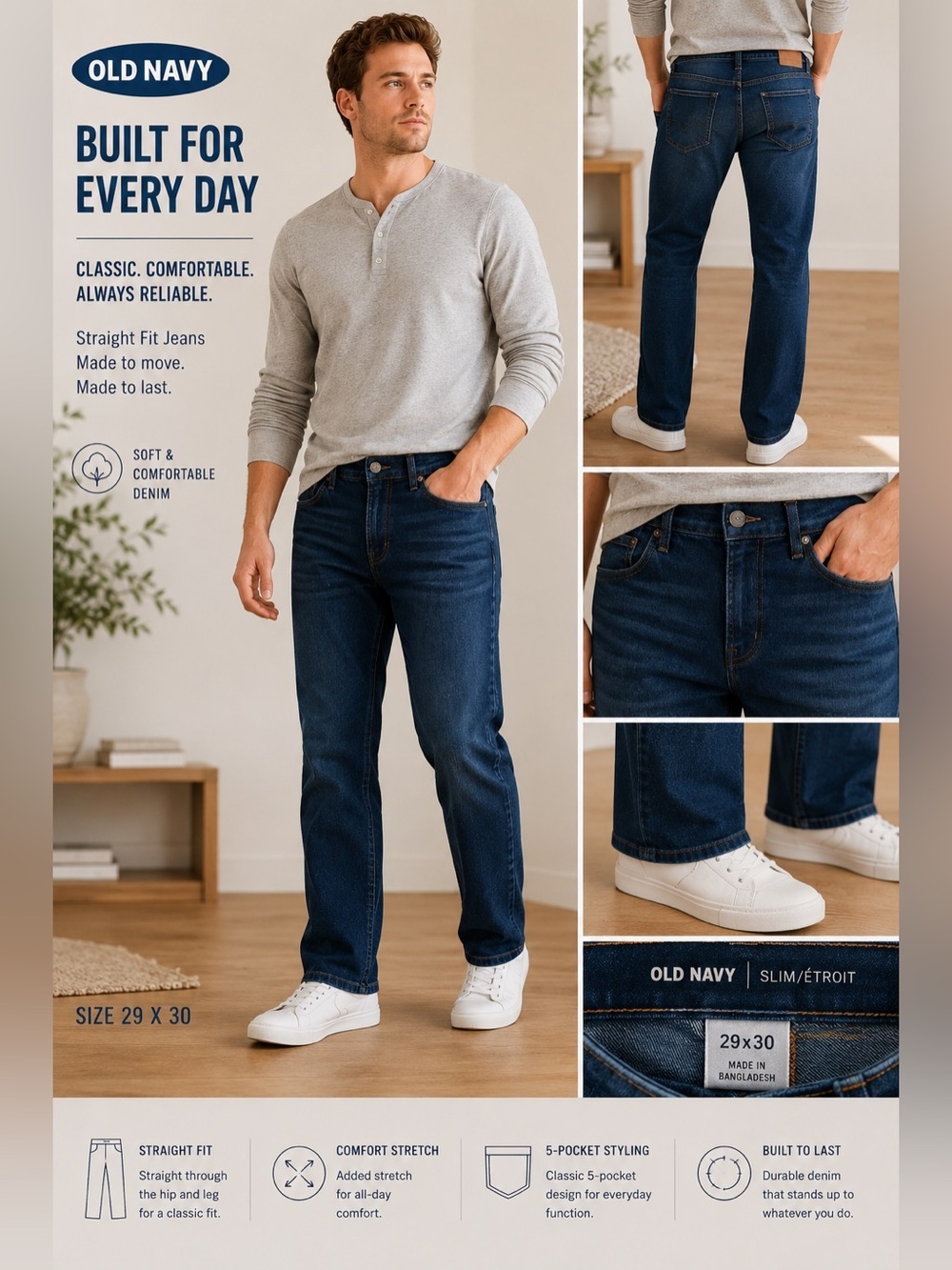 Old Navy Men’s Slim Jeans 29x30 Dark Wash Denim